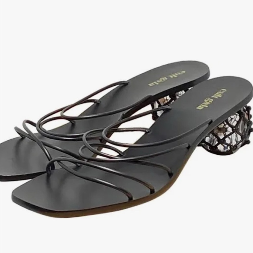 Authentic Cult Gaia Black Strappy Geometric Clear Ball Heel Sandals - Picture 10 of 12